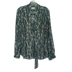 Liz Claiborne Colorful Button Front Tie Neck Long Sleeve Sheer Top, Sz XL